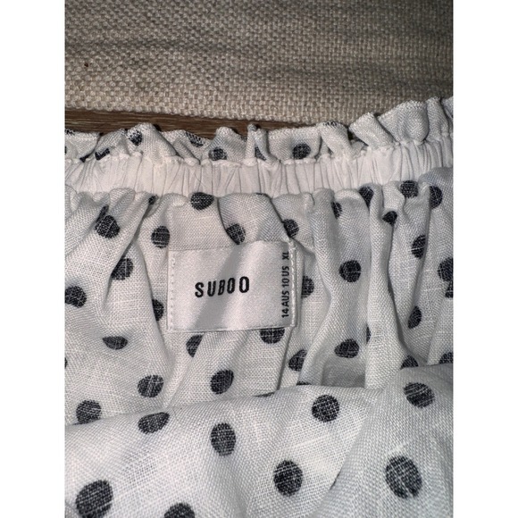 Suboo Polka Dot Crop Top Off Shoulder Ruffle Trim White Black XL - Picture 6 of 9